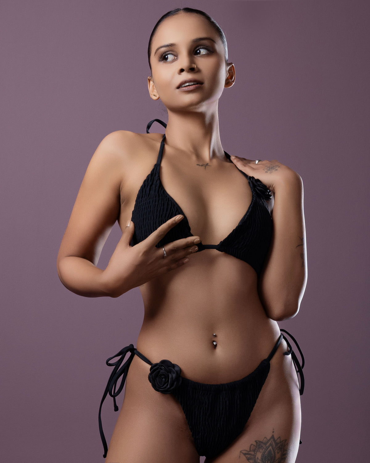 Floral Accent Crinkle Bikini Set