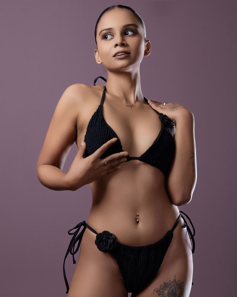 Floral Accent Crinkle Bikini Set