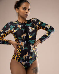 Long-sleeve one-piece swimwear