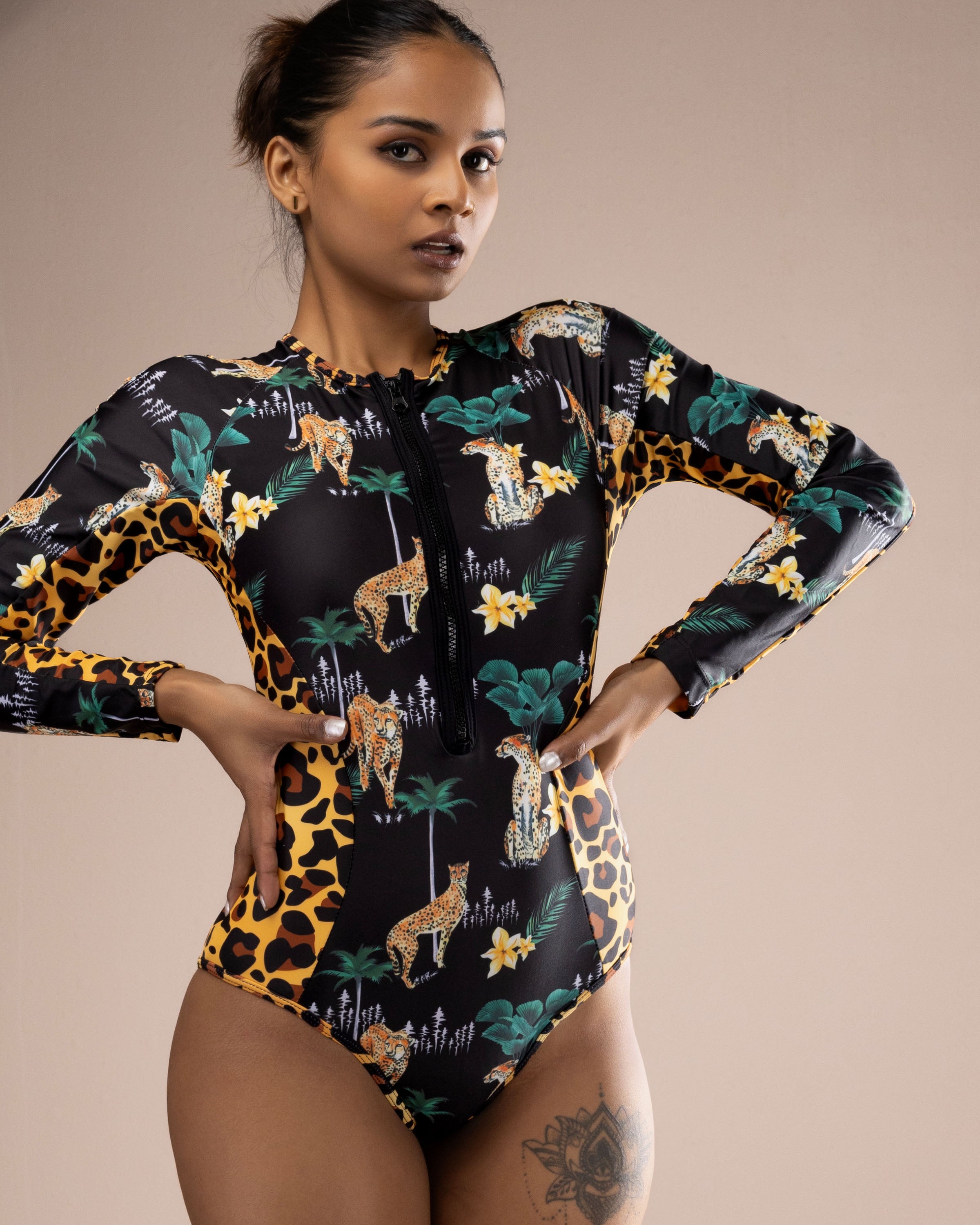 Long-sleeve one-piece swimwear