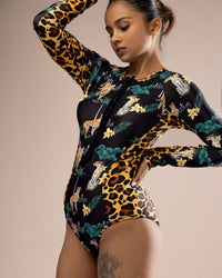 Long-sleeve one-piece swimwear
