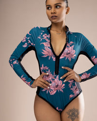 Long-sleeve one-piece swimwear