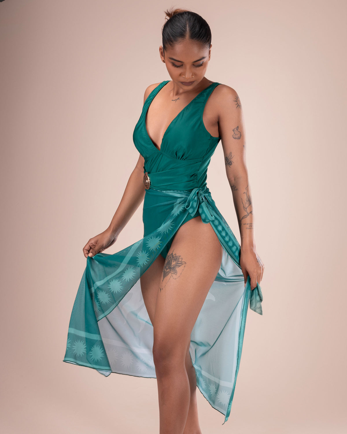 Swimsuit with Printed Sarong