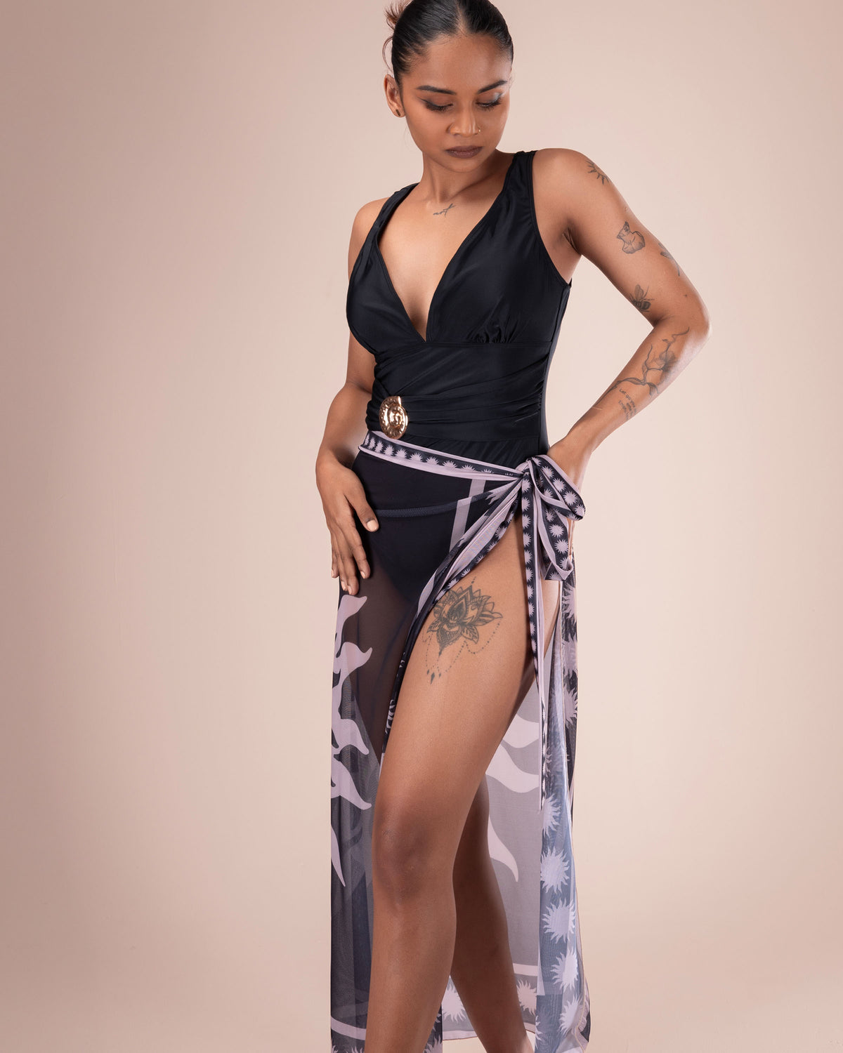 Swimsuit with Printed Sarong