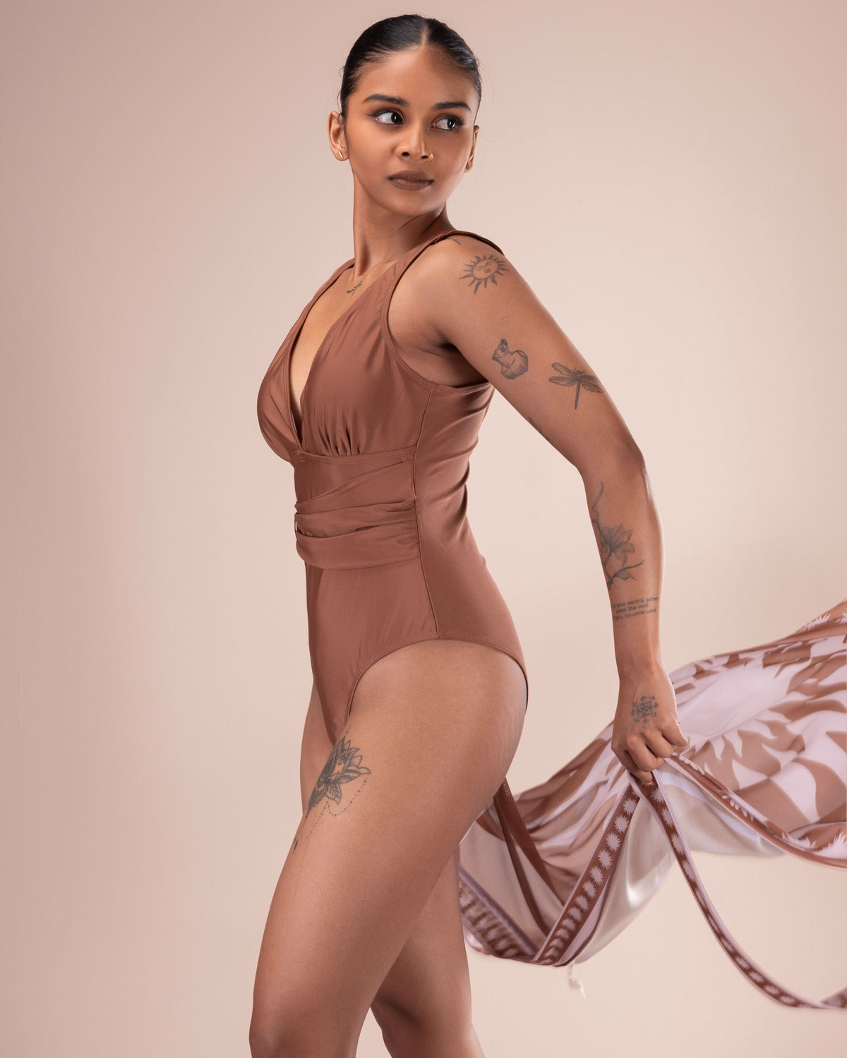 Swimsuit with Printed Sarong