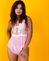 Soft Pink Lace & Mesh Babydoll Set