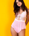 Soft Pink Lace & Mesh Babydoll Set