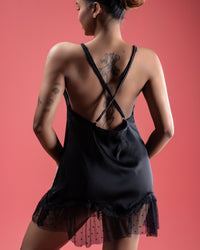 Satin Night Dress with Lace & Mesh