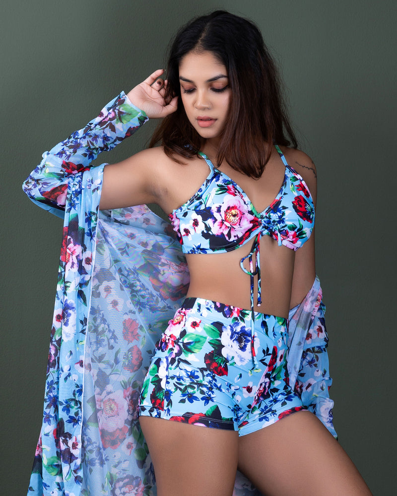 3-Piece Swimsuit Set with Mesh Robe