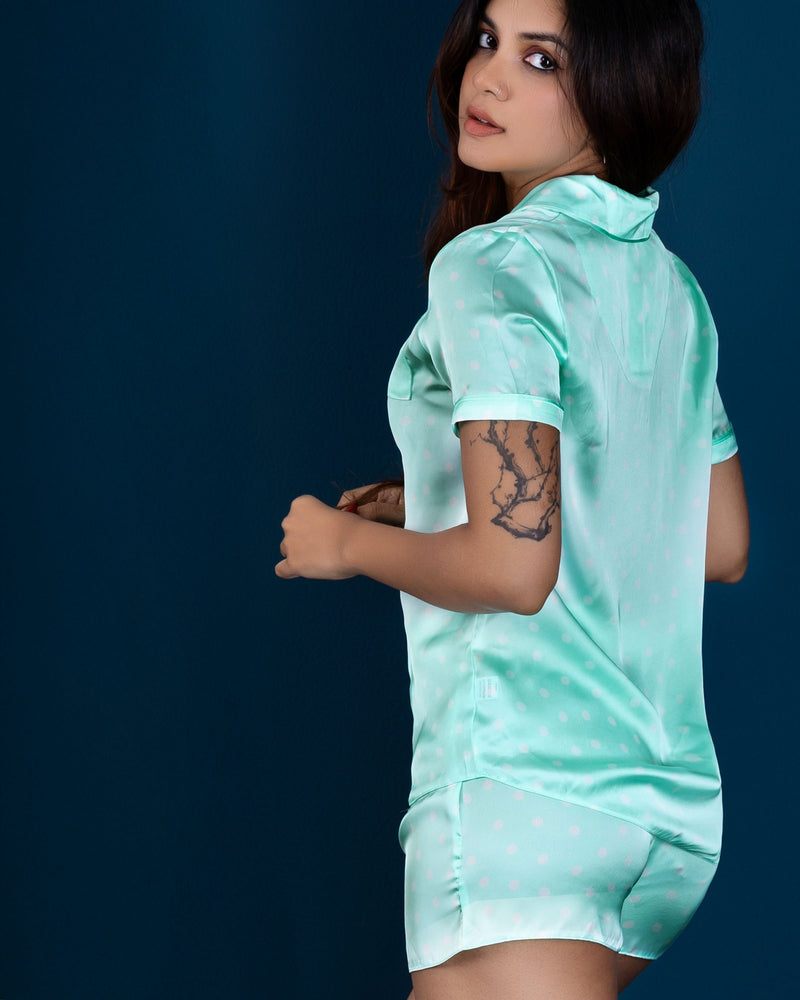Satin Night Shirt & Shorts Set