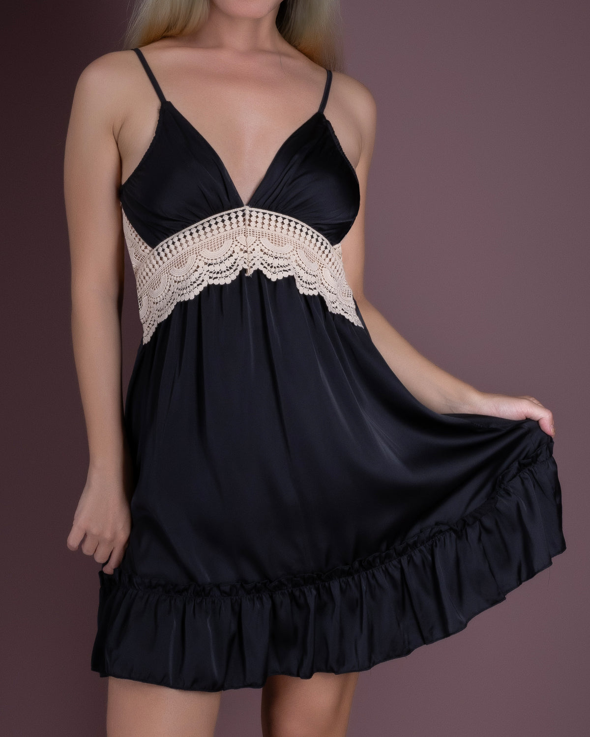 Lace and Satin Babydoll Dress