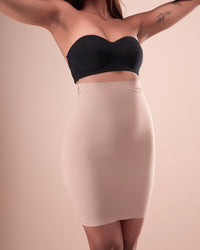 Nude high-waisted shapewear skirt shown from the front.
